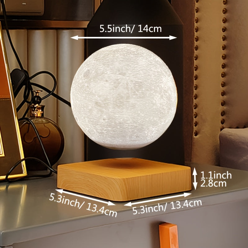 Levitating Moon Lamp Magnetic Floating Night Light Unique Levitation Bedside Table Lamp Creative Desk 3D Printing LED Light With For Office Bedroom Home Decorations (3 Colors Modes)