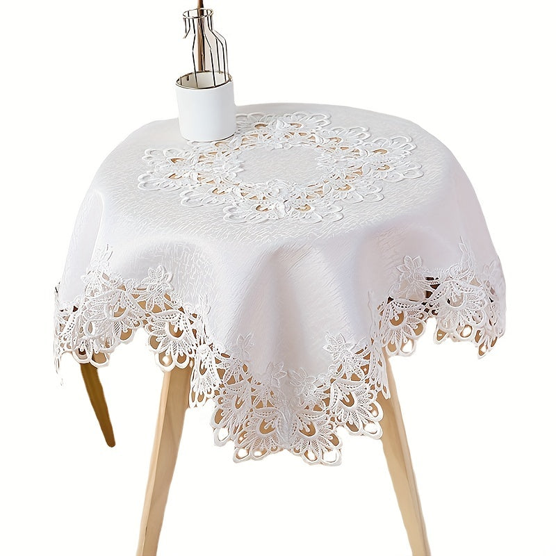 1pc Premium White Rectangular Lace Tablecloth - Durable & Vintage Style - Perfect for Weddings, Parties, & Holidays - A Delightful Gift for Thanksgiving, Halloween, Christmas - Elevate Home Decor Accessories