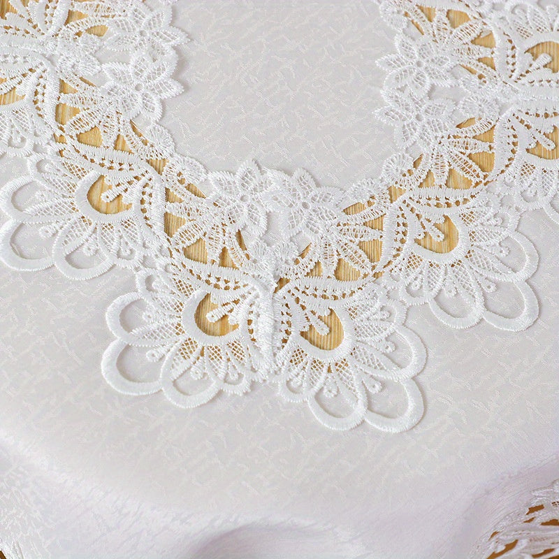 1pc Premium White Rectangular Lace Tablecloth - Durable & Vintage Style - Perfect for Weddings, Parties, & Holidays - A Delightful Gift for Thanksgiving, Halloween, Christmas - Elevate Home Decor Accessories