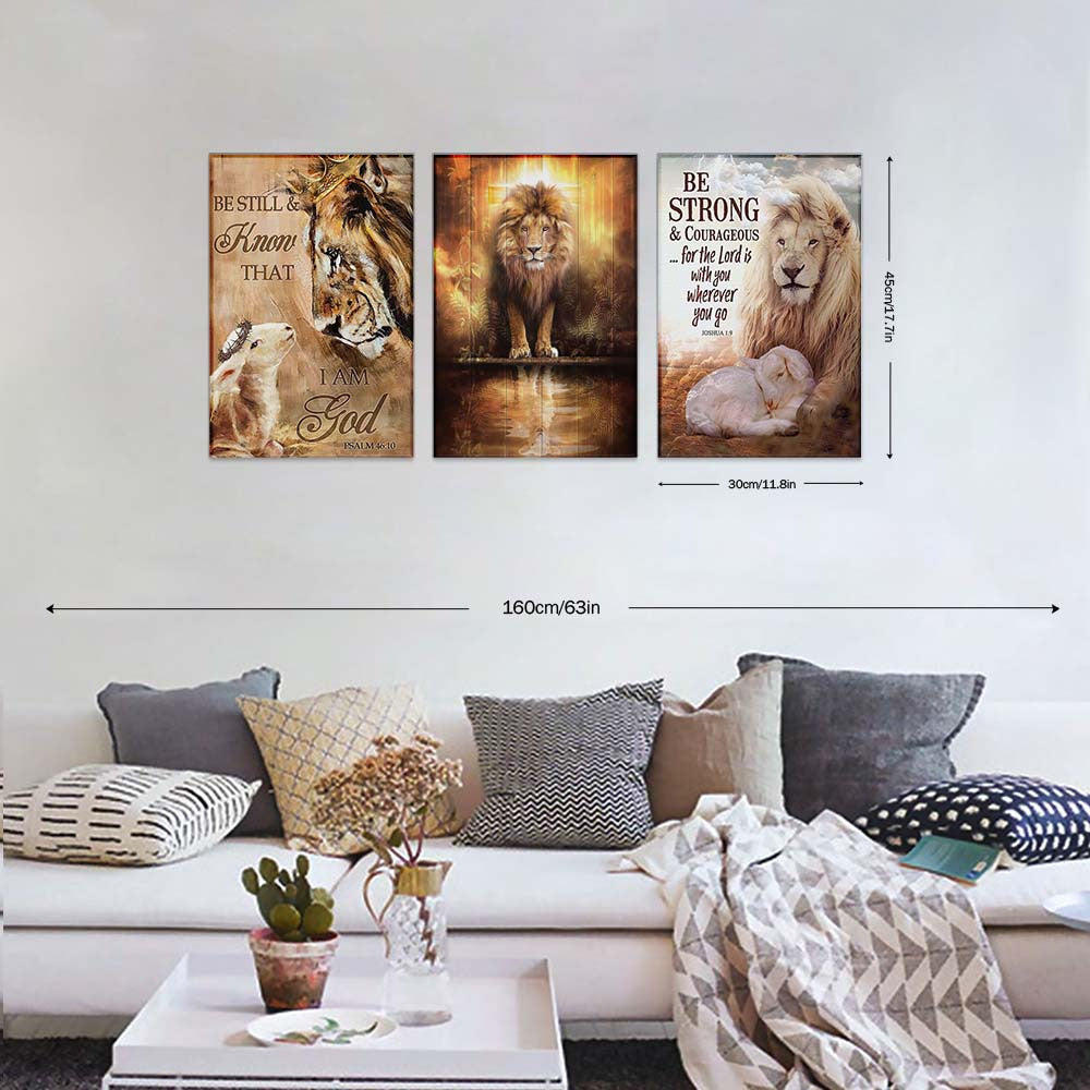 3pcs 11.8*17.7" Lion Background Framed Canvas Printing Wall Art - Ready to Hang, Home Decoration, Festival Gift for Her/Him, Living Room & Bedroom Wall Decor, High-Quality Printing, Sturdy Frame, Easy Installation