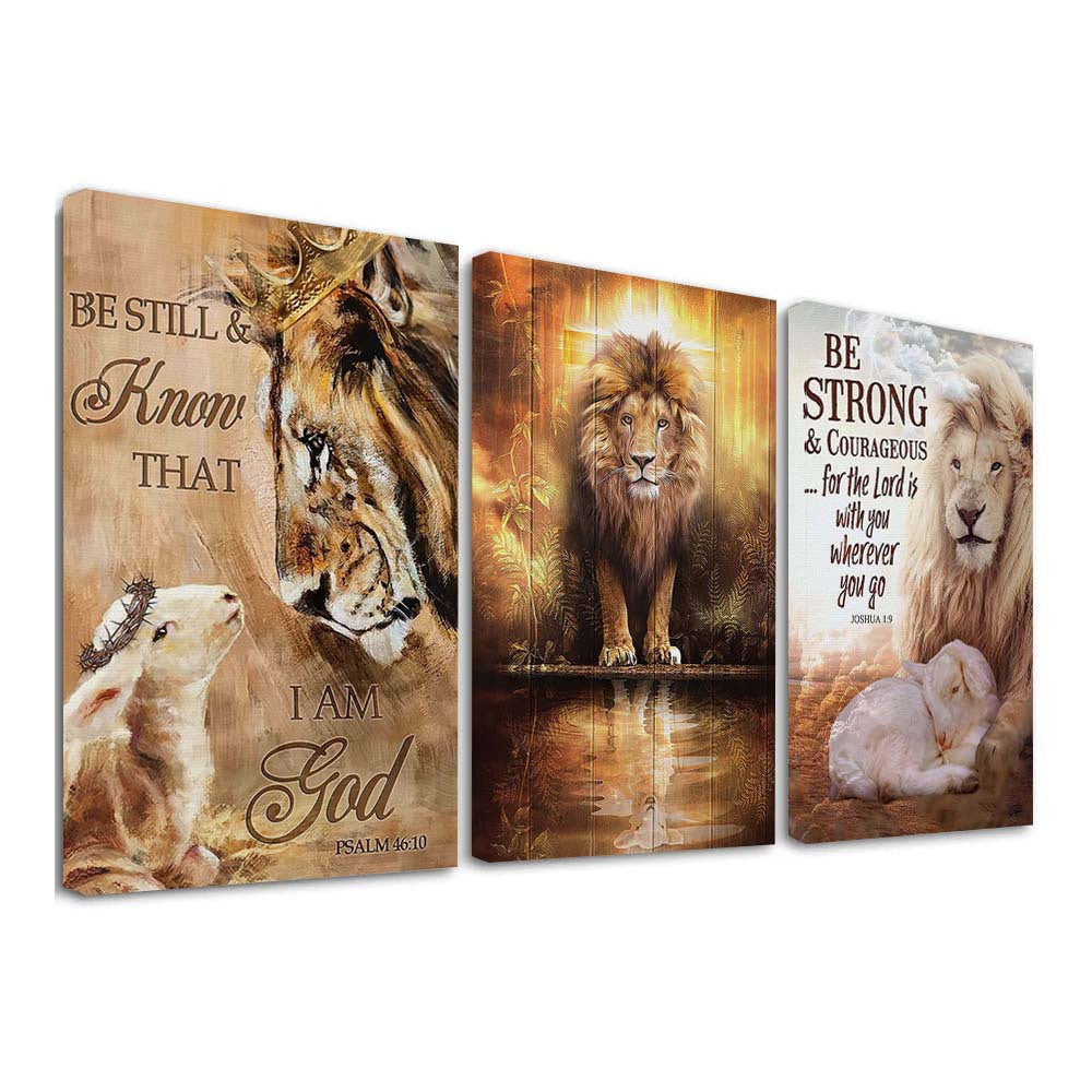 3pcs 11.8*17.7" Lion Background Framed Canvas Printing Wall Art - Ready to Hang, Home Decoration, Festival Gift for Her/Him, Living Room & Bedroom Wall Decor, High-Quality Printing, Sturdy Frame, Easy Installation