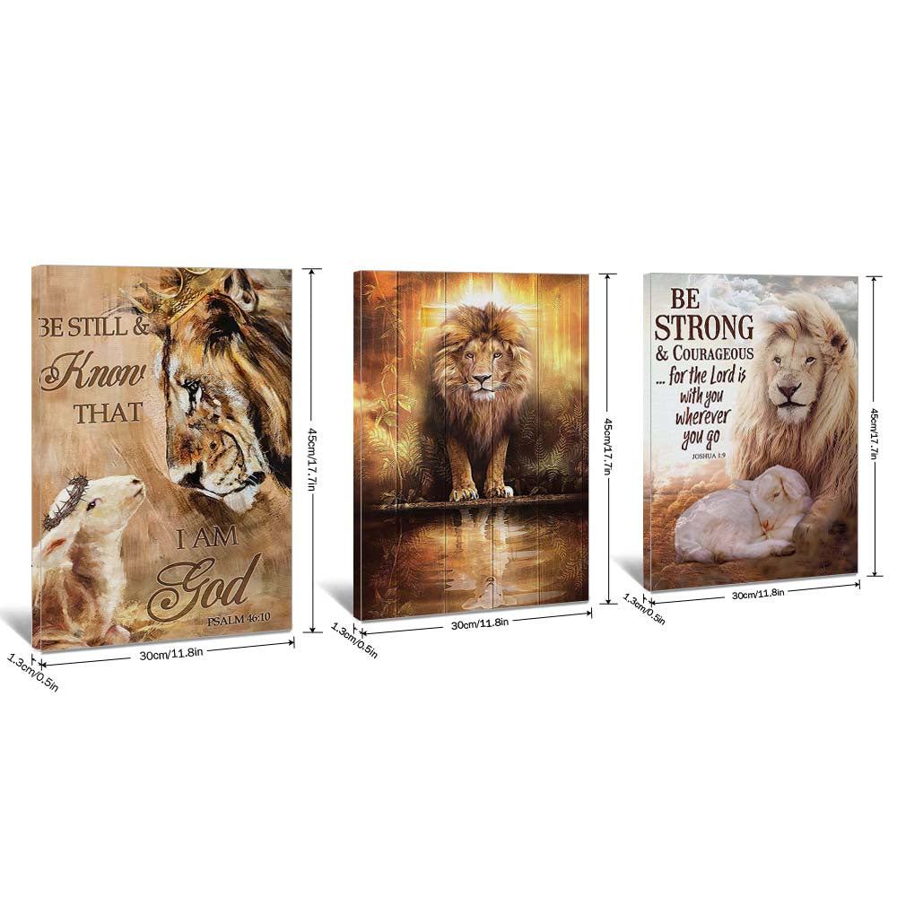 3pcs 11.8*17.7" Lion Background Framed Canvas Printing Wall Art - Ready to Hang, Home Decoration, Festival Gift for Her/Him, Living Room & Bedroom Wall Decor, High-Quality Printing, Sturdy Frame, Easy Installation