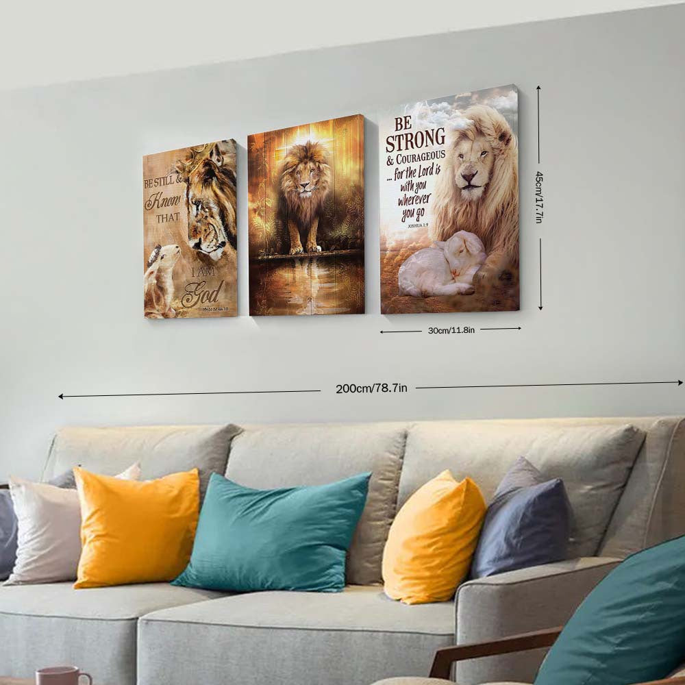 3pcs 11.8*17.7" Lion Background Framed Canvas Printing Wall Art - Ready to Hang, Home Decoration, Festival Gift for Her/Him, Living Room & Bedroom Wall Decor, High-Quality Printing, Sturdy Frame, Easy Installation