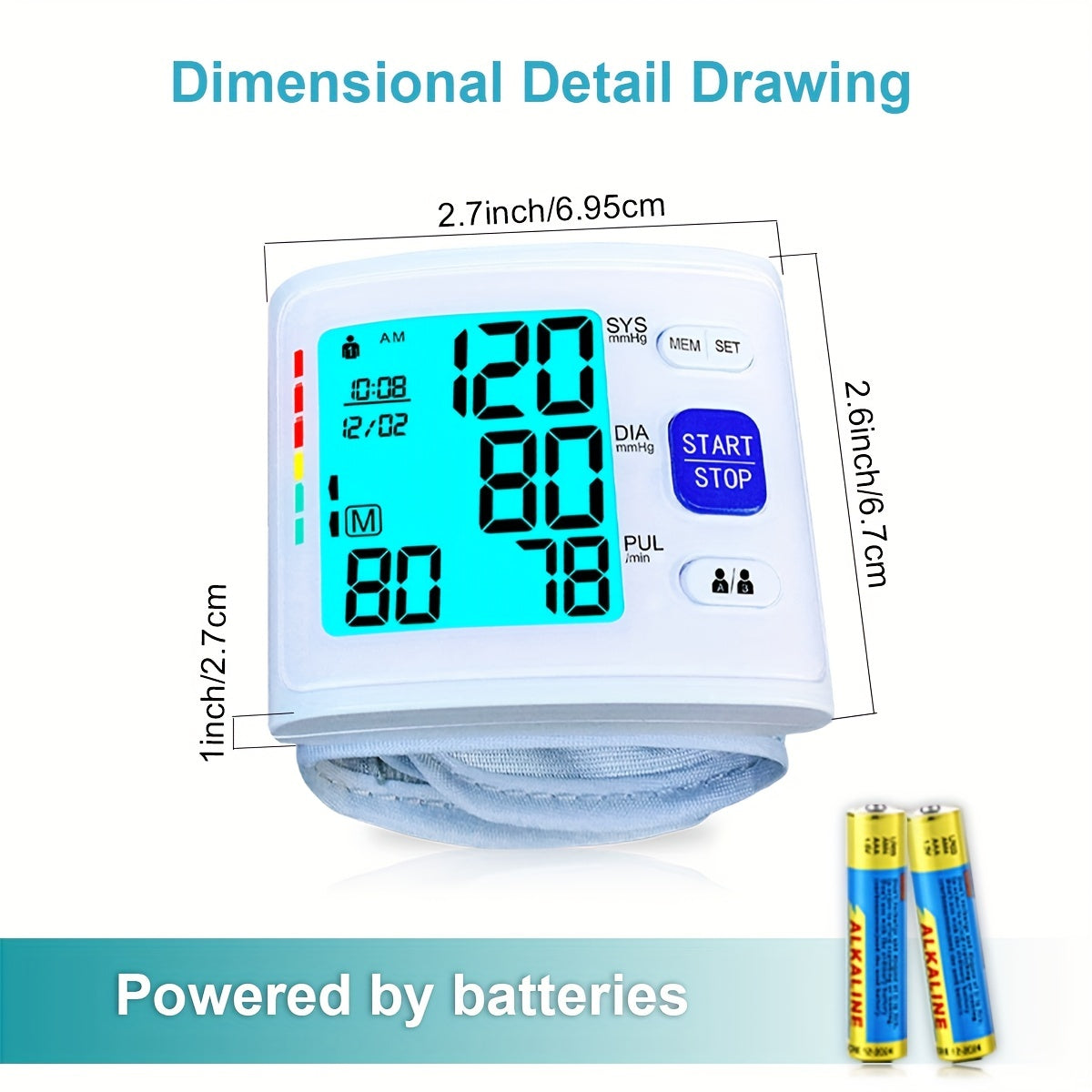 1pc Blood Pressure Monitor Wrist Blood Pressure Cuff Digital Blood Pressure Monitor 2x90 Reading Blood Pressure Monitor With PP Box For Home Use (Battery Not Included)