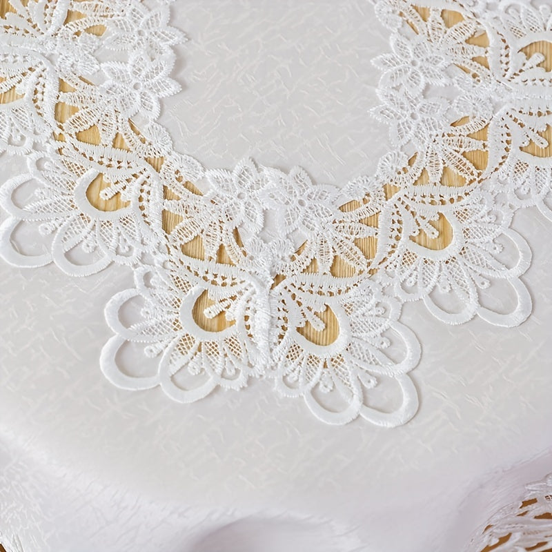 1pc Premium White Rectangular Lace Tablecloth - Durable & Vintage Style - Perfect for Weddings, Parties, & Holidays - A Delightful Gift for Thanksgiving, Halloween, Christmas - Elevate Home Decor Accessories