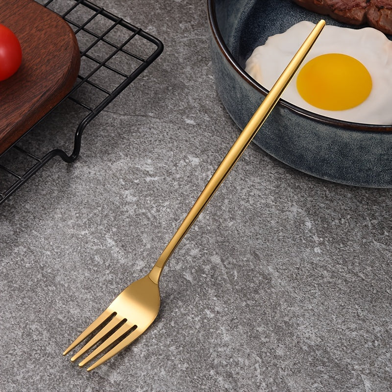 24pcs Stainless Steel Cutlery Set with Golden And Silver Options, Featuring Creative Western-Style Steak Knives, Forks, And Spoons, Suitable for Home Dining And Restaurants, Dishwasher Safe.
