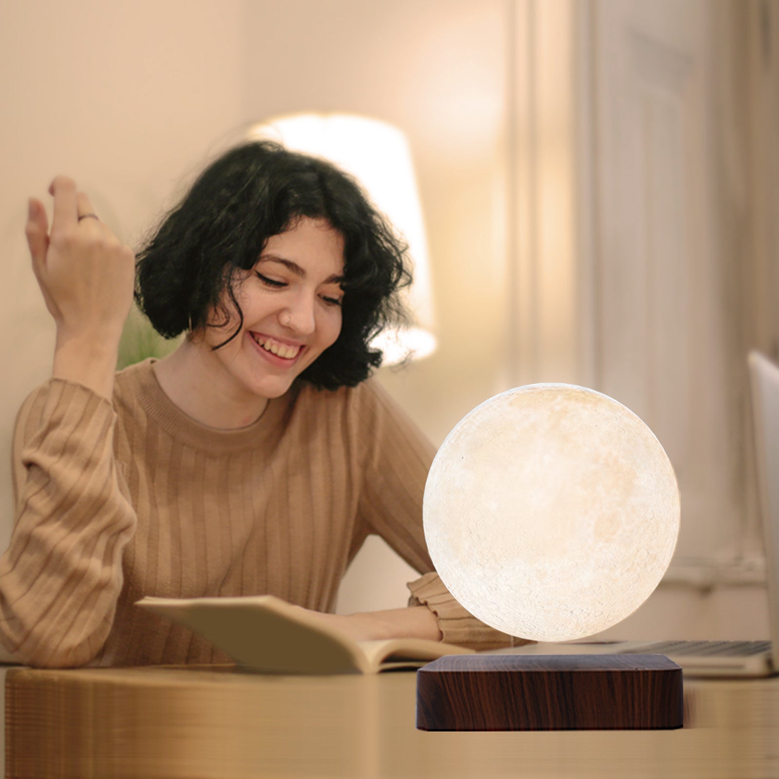 Levitating Moon Lamp Magnetic Floating Night Light Unique Levitation Bedside Table Lamp Creative Desk 3D Printing LED Light With For Office Bedroom Home Decorations (3 Colors Modes)
