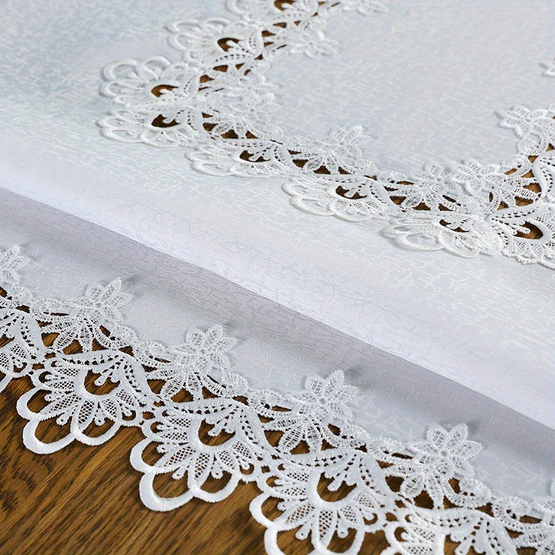 1pc Premium White Rectangular Lace Tablecloth - Durable & Vintage Style - Perfect for Weddings, Parties, & Holidays - A Delightful Gift for Thanksgiving, Halloween, Christmas - Elevate Home Decor Accessories