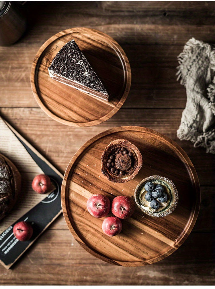 1PC Wood Round Dessert Plate, Wooden Cake Plate, Creative Food Serving Trays, Eco Naural Wood Dessert Fruit Snack Tray, Home Decor, Photography Props