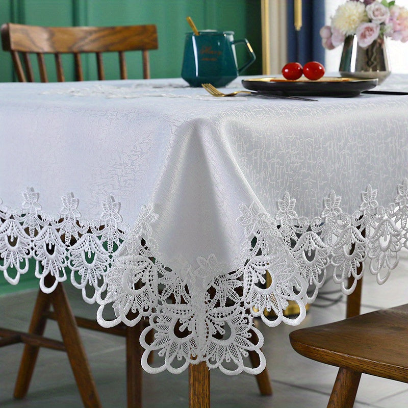 1pc Premium White Rectangular Lace Tablecloth - Durable & Vintage Style - Perfect for Weddings, Parties, & Holidays - A Delightful Gift for Thanksgiving, Halloween, Christmas - Elevate Home Decor Accessories