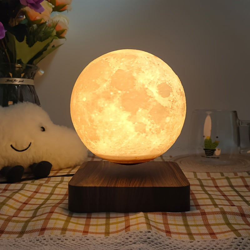 Levitating Moon Lamp Magnetic Floating Night Light Unique Levitation Bedside Table Lamp Creative Desk 3D Printing LED Light With For Office Bedroom Home Decorations (3 Colors Modes)