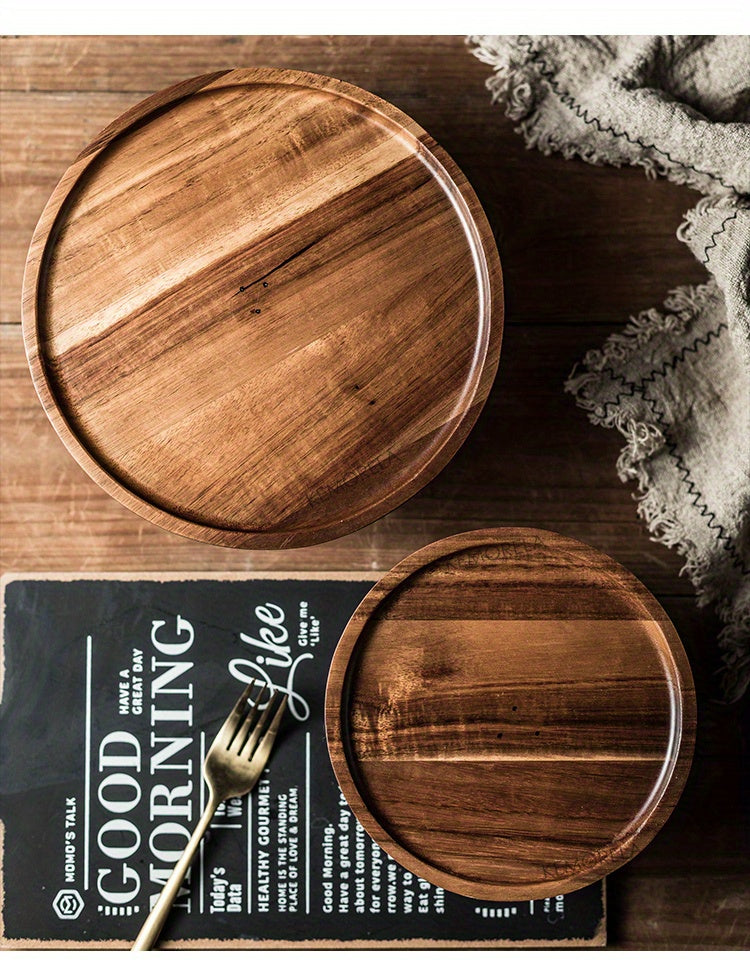 1PC Wood Round Dessert Plate, Wooden Cake Plate, Creative Food Serving Trays, Eco Naural Wood Dessert Fruit Snack Tray, Home Decor, Photography Props