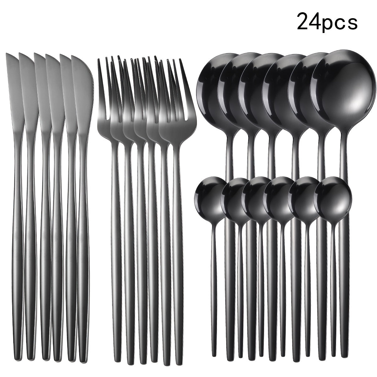 24pcs Stainless Steel Cutlery Set with Golden And Silver Options, Featuring Creative Western-Style Steak Knives, Forks, And Spoons, Suitable for Home Dining And Restaurants, Dishwasher Safe.