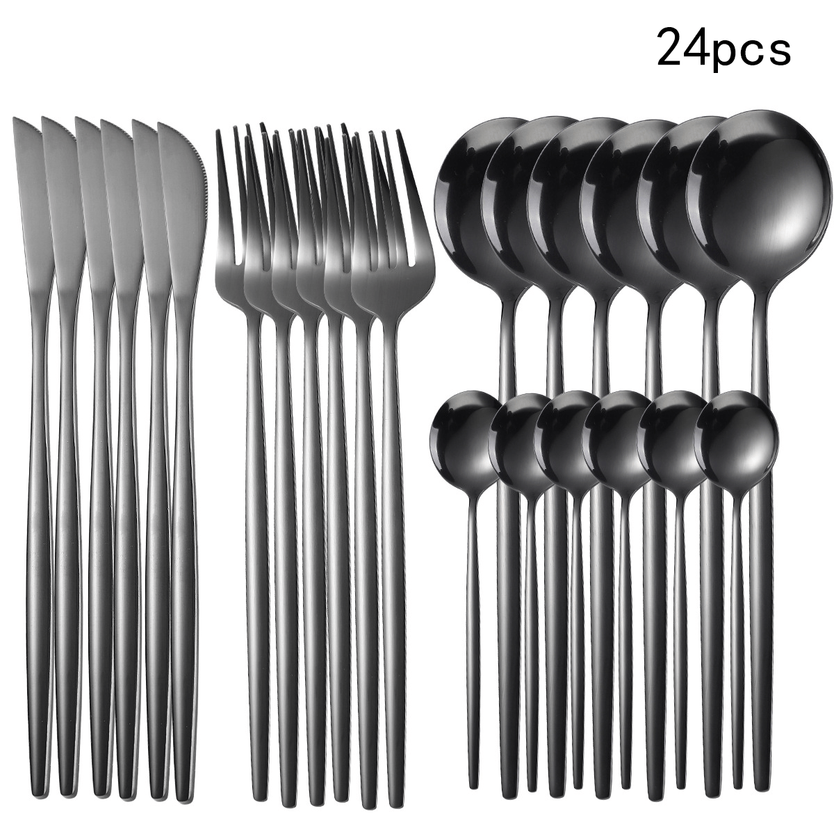 24pcs Stainless Steel Cutlery Set with Golden And Silver Options, Featuring Creative Western-Style Steak Knives, Forks, And Spoons, Suitable for Home Dining And Restaurants, Dishwasher Safe.