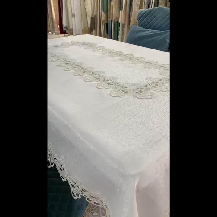 1pc Premium White Rectangular Lace Tablecloth - Durable & Vintage Style - Perfect for Weddings, Parties, & Holidays - A Delightful Gift for Thanksgiving, Halloween, Christmas - Elevate Home Decor Accessories