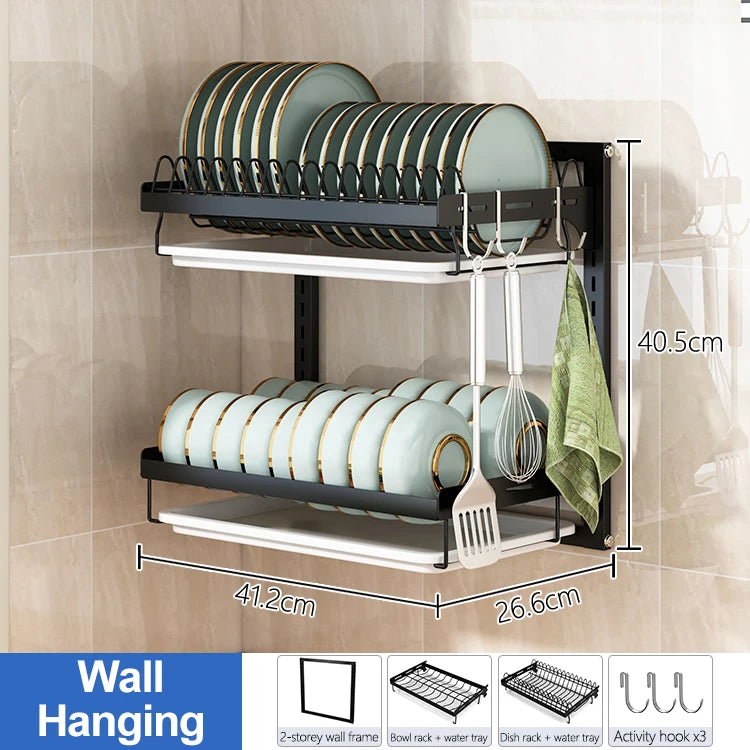 Stainless Steel Kitchenware Storage Shelves Over Sink Dish Drying Rack