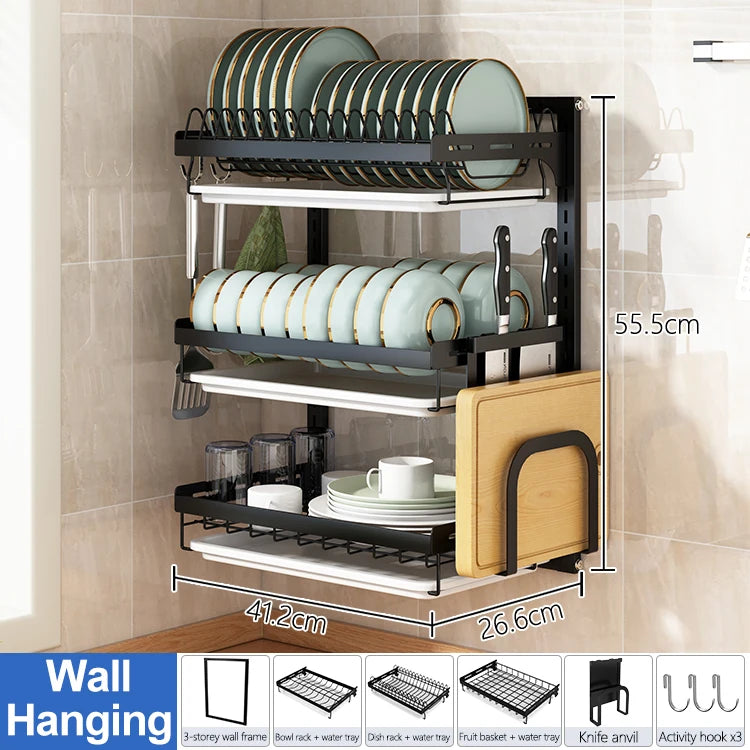 Stainless Steel Kitchenware Storage Shelves Over Sink Dish Drying Rack