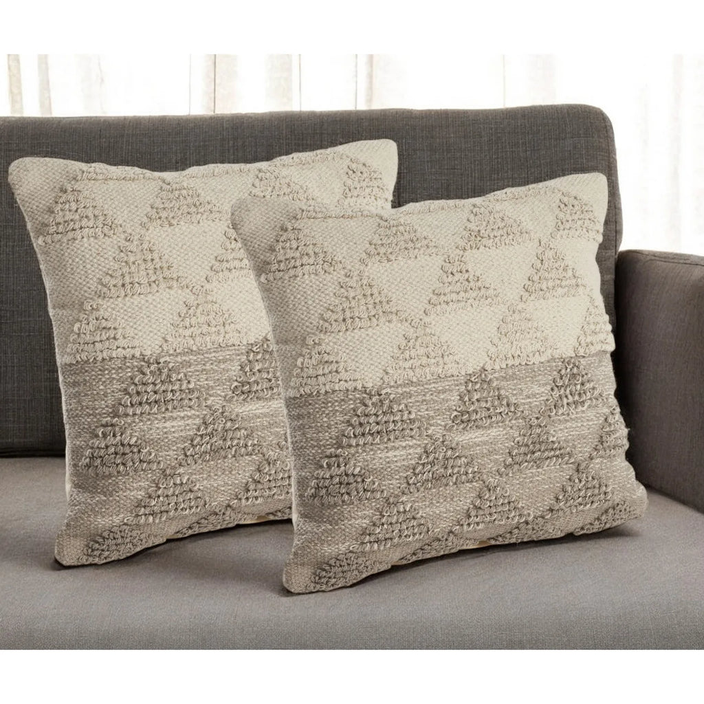 HMS Cream Geometric Embroidered Cotton Throw Pillow Set 18x18 Inches Soft Silk Cushion for Sofa Decor Home Use