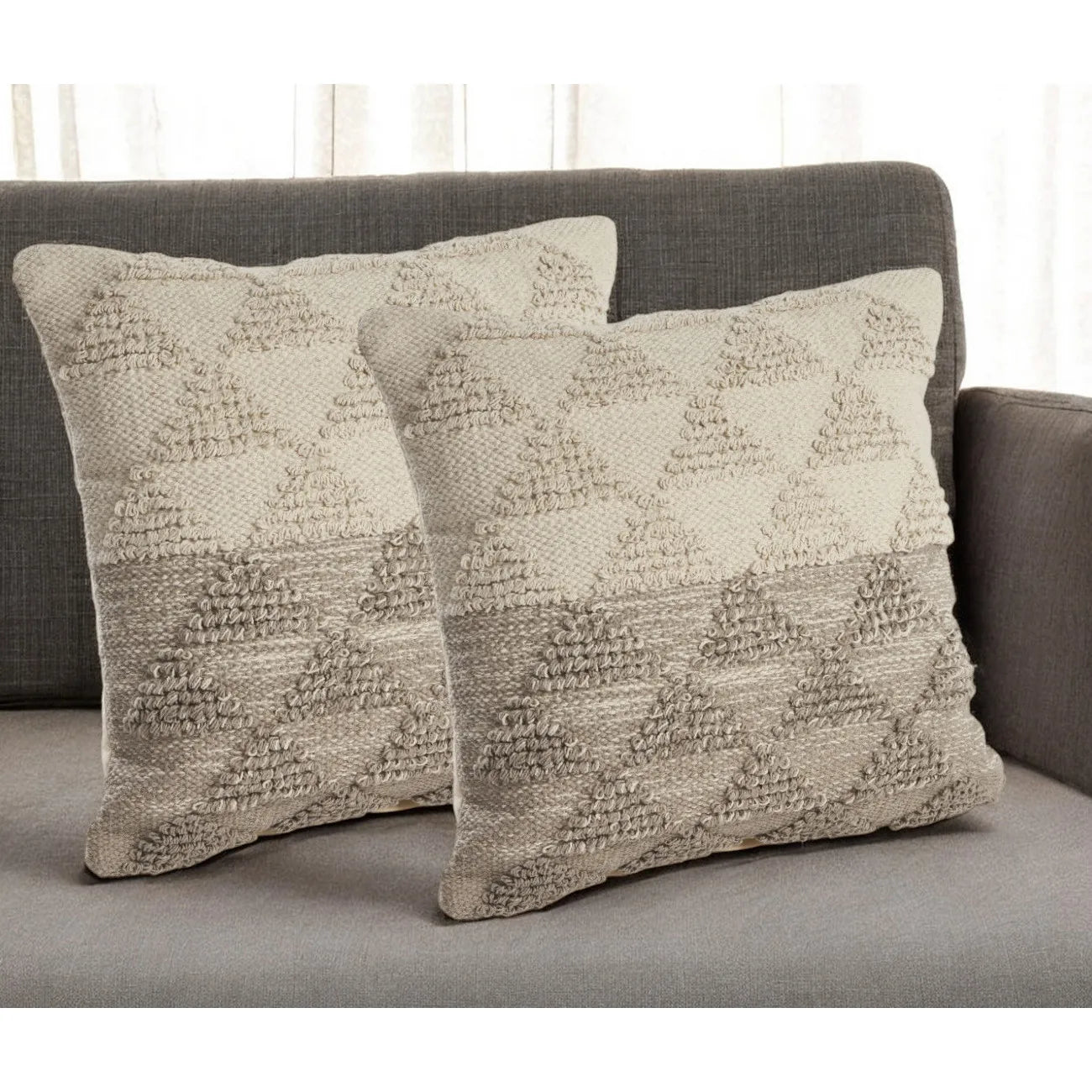 HMS Cream Geometric Embroidered Cotton Throw Pillow Set 18x18 Inches Soft Silk Cushion for Sofa Decor Home Use