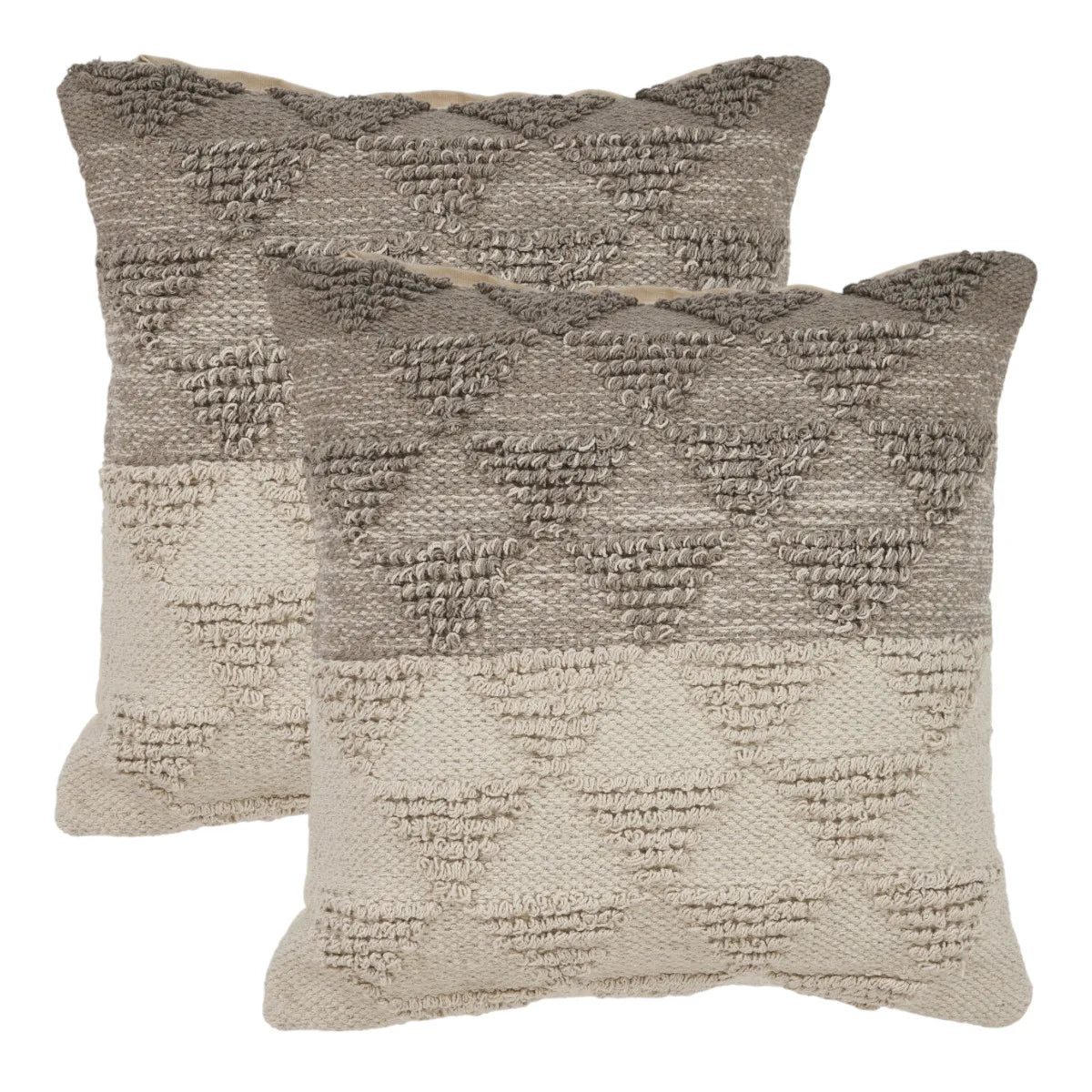 HMS Cream Geometric Embroidered Cotton Throw Pillow Set 18x18 Inches Soft Silk Cushion for Sofa Decor Home Use