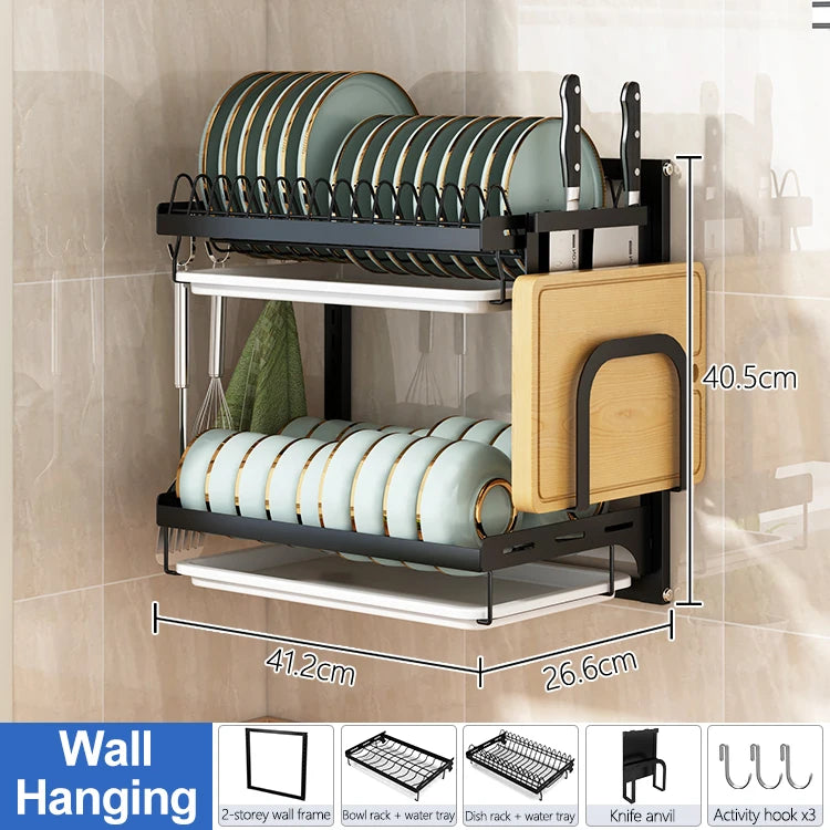 Stainless Steel Kitchenware Storage Shelves Over Sink Dish Drying Rack