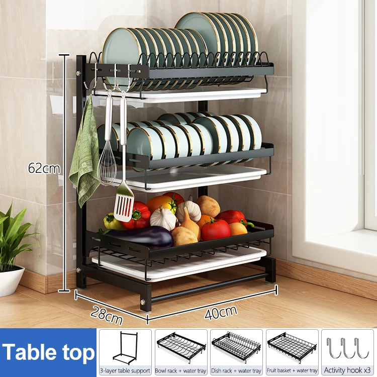 Stainless Steel Kitchenware Storage Shelves Over Sink Dish Drying Rack