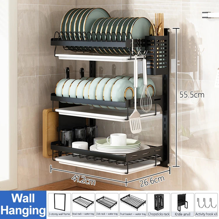Stainless Steel Kitchenware Storage Shelves Over Sink Dish Drying Rack