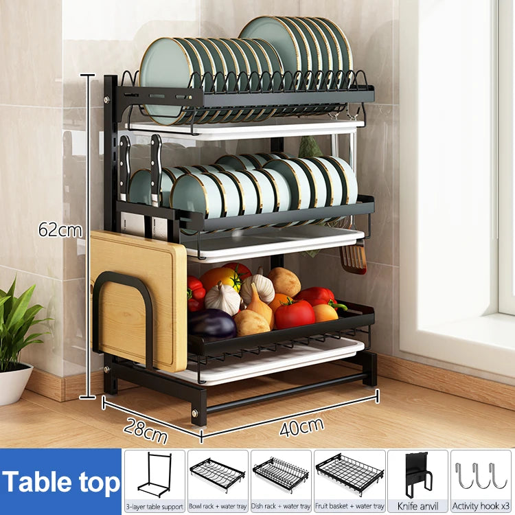 Stainless Steel Kitchenware Storage Shelves Over Sink Dish Drying Rack