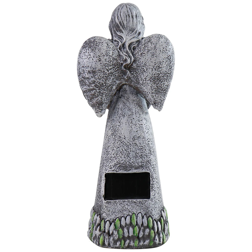 Solar-Powered Angel Statue with Flower Crown and Heart Light, Resin Angel Holding an Illuminated Heart for Yard or Patio