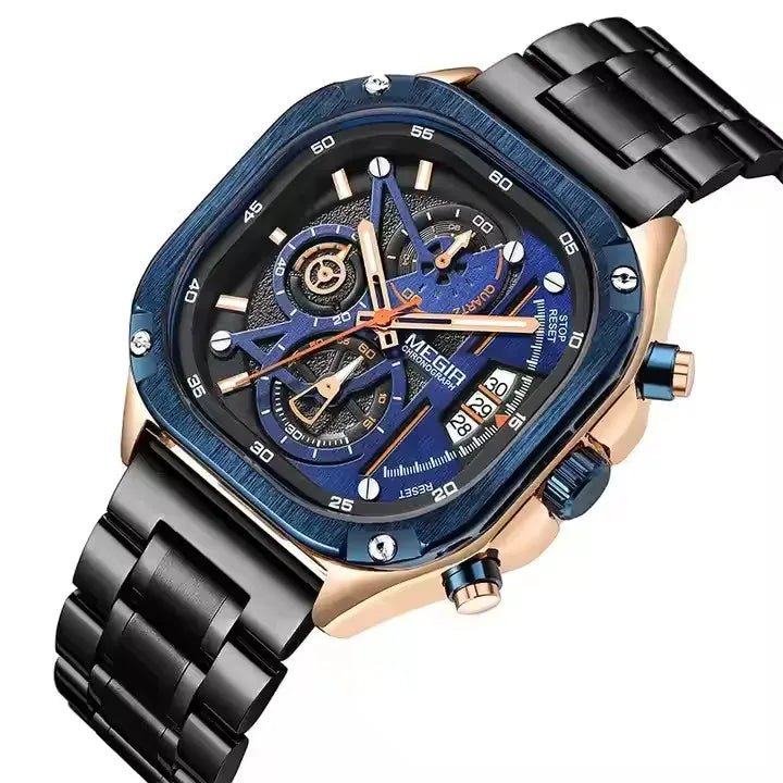 Relogio Masculino Megir 2217 Original Brand Chronograph Watches Men Wrist Luxury Waterproof  2217G Square Quartz Watch