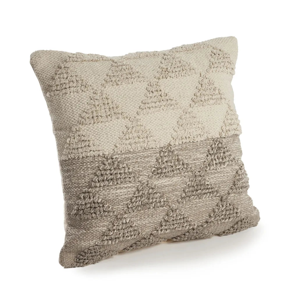 HMS Cream Geometric Embroidered Cotton Throw Pillow Set 18x18 Inches Soft Silk Cushion for Sofa Decor Home Use