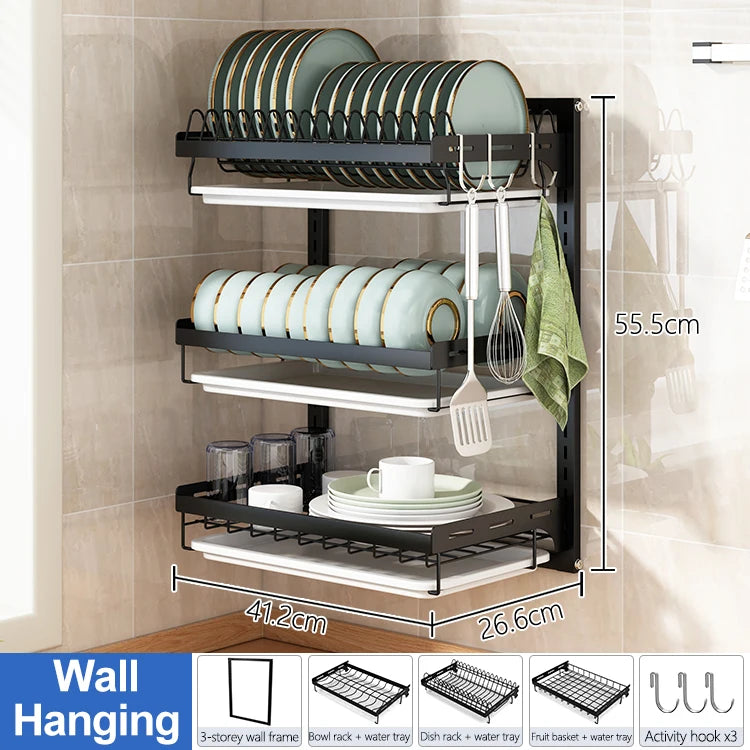 Stainless Steel Kitchenware Storage Shelves Over Sink Dish Drying Rack