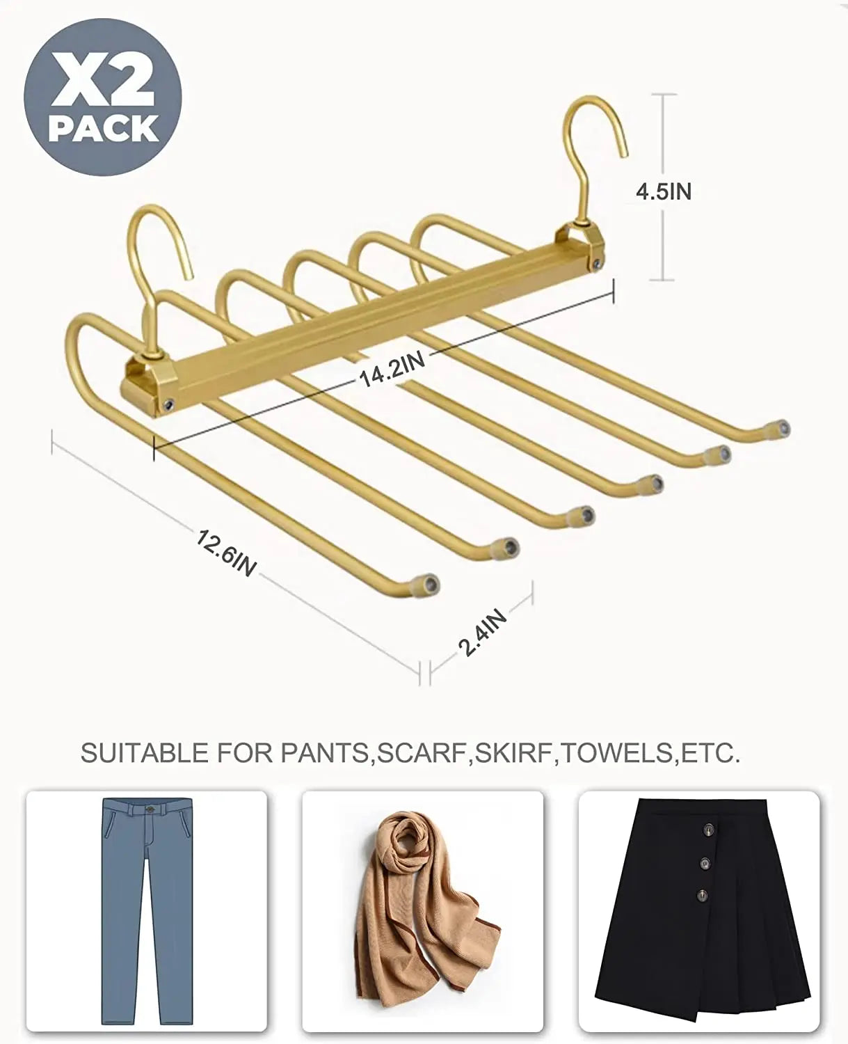 6 Layers Aluminum Pants Hangers,Space Saving Jeans Scarf Organizer,Multi-Functional Closet Heavy Rack for Slacks Skirt Trousers