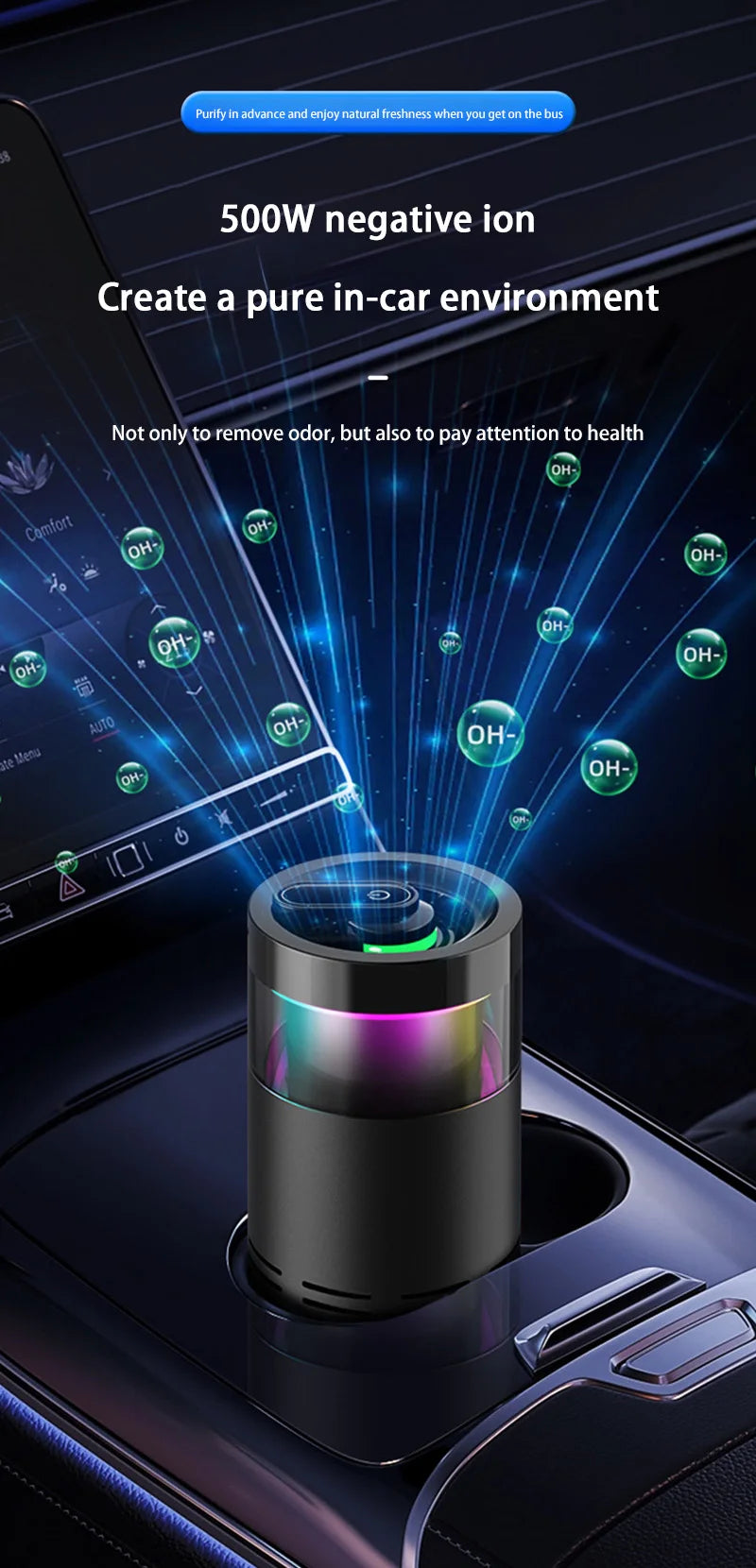 Xiaomi New Car Air Purifier, A Negative Ion Ambient Light Car Air Purifier For Removing Formaldehyde And Odors Inside The Car