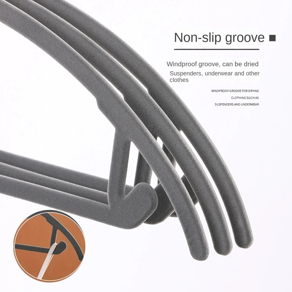 10/20Pcs Household Black/Beige/Grey Flocked Hangers, Plastic Hangers, Suitable for Closet Organizers, Sturdy and Durable, Space-Saving, Non-Slip and Won'T Fall Off, No Bulging Shoulders, No Damage to Clothes, Used for Clothin