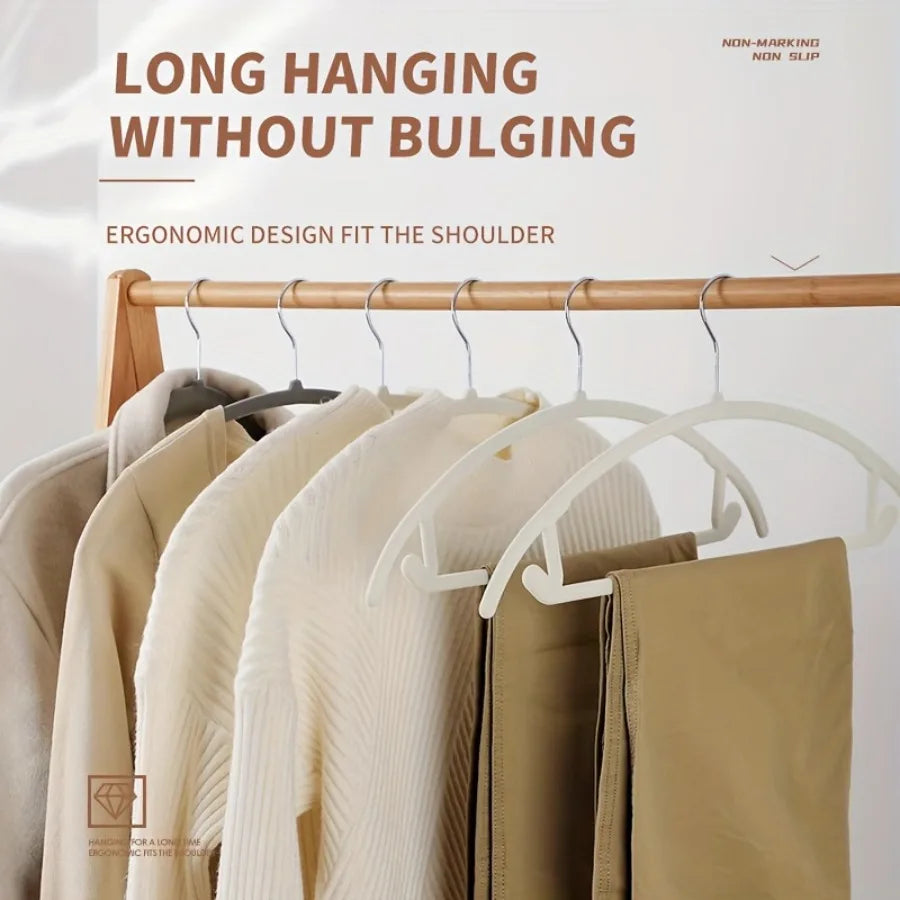 10/20Pcs Household Black/Beige/Grey Flocked Hangers, Plastic Hangers, Suitable for Closet Organizers, Sturdy and Durable, Space-Saving, Non-Slip and Won'T Fall Off, No Bulging Shoulders, No Damage to Clothes, Used for Clothin