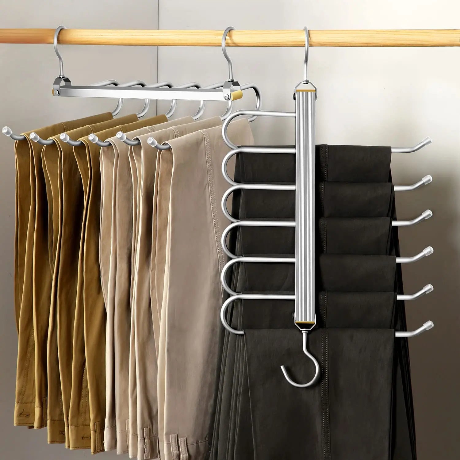 6 Layers Aluminum Pants Hangers,Space Saving Jeans Scarf Organizer,Multi-Functional Closet Heavy Rack for Slacks Skirt Trousers