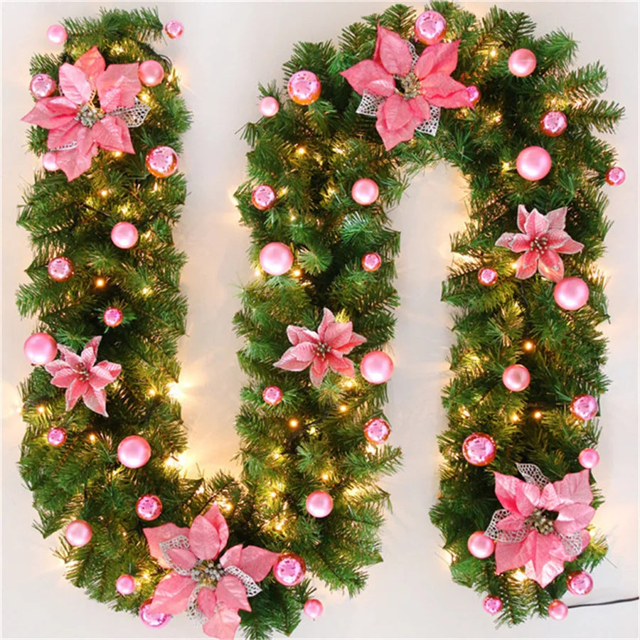 2.7M 5 Colors Christmas Decorations Garland Decoration Rattan Lights Wreath Decorated Mantel Fireplace Stairs Wall Door Decor