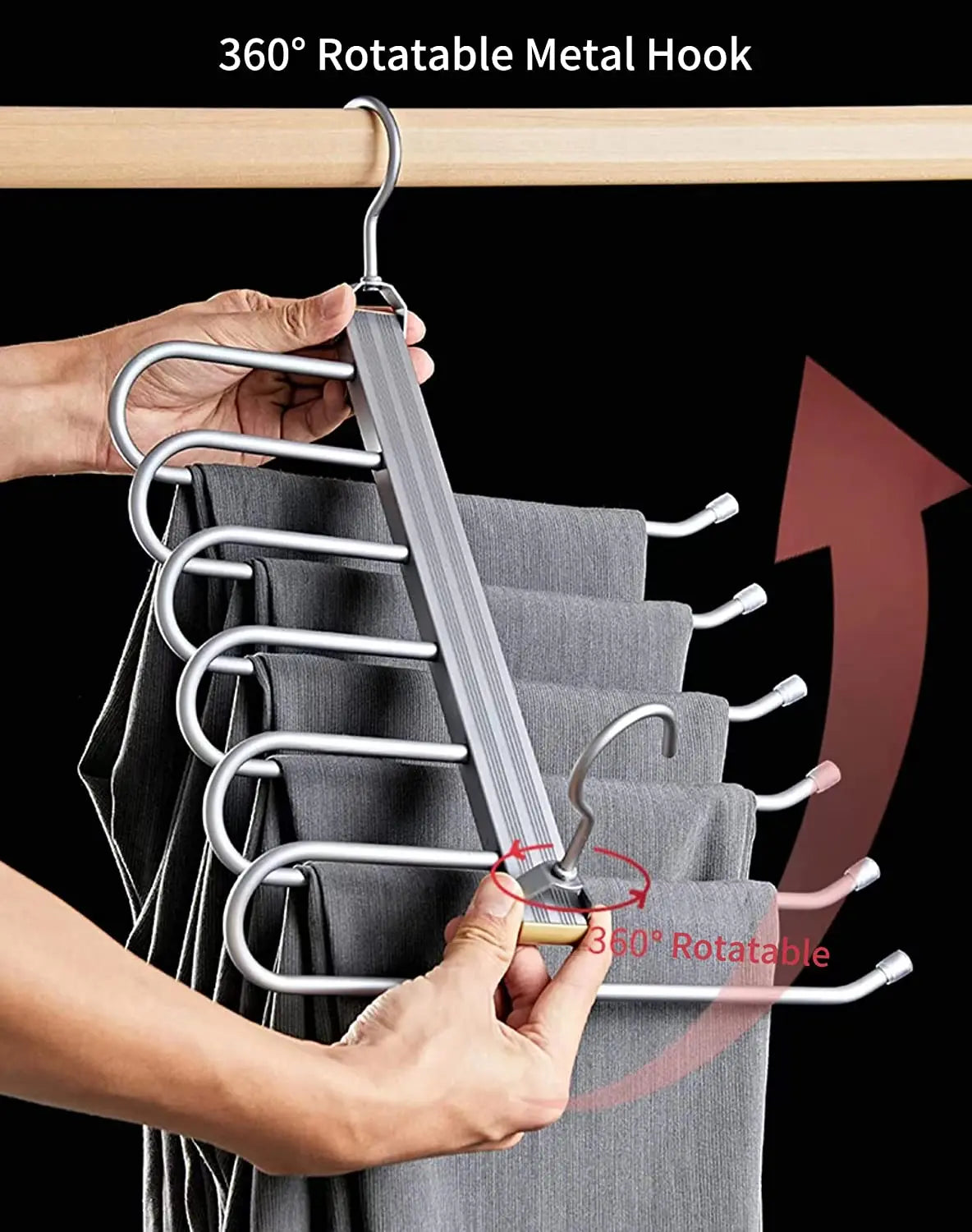 6 Layers Aluminum Pants Hangers,Space Saving Jeans Scarf Organizer,Multi-Functional Closet Heavy Rack for Slacks Skirt Trousers
