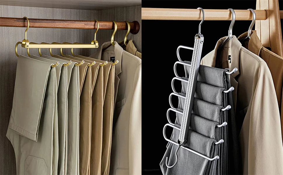 6 Layers Aluminum Pants Hangers,Space Saving Jeans Scarf Organizer,Multi-Functional Closet Heavy Rack for Slacks Skirt Trousers