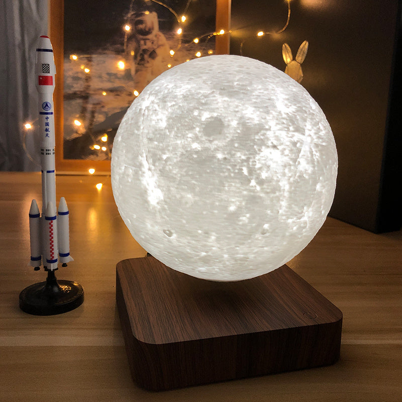 Levitating Moon Lamp Magnetic Floating Night Light Unique Levitation Bedside Table Lamp Creative Desk 3D Printing LED Light With For Office Bedroom Home Decorations (3 Colors Modes)