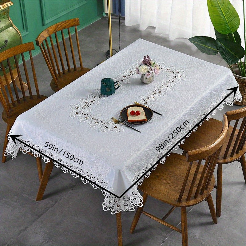 1pc Premium White Rectangular Lace Tablecloth - Durable & Vintage Style - Perfect for Weddings, Parties, & Holidays - A Delightful Gift for Thanksgiving, Halloween, Christmas - Elevate Home Decor Accessories