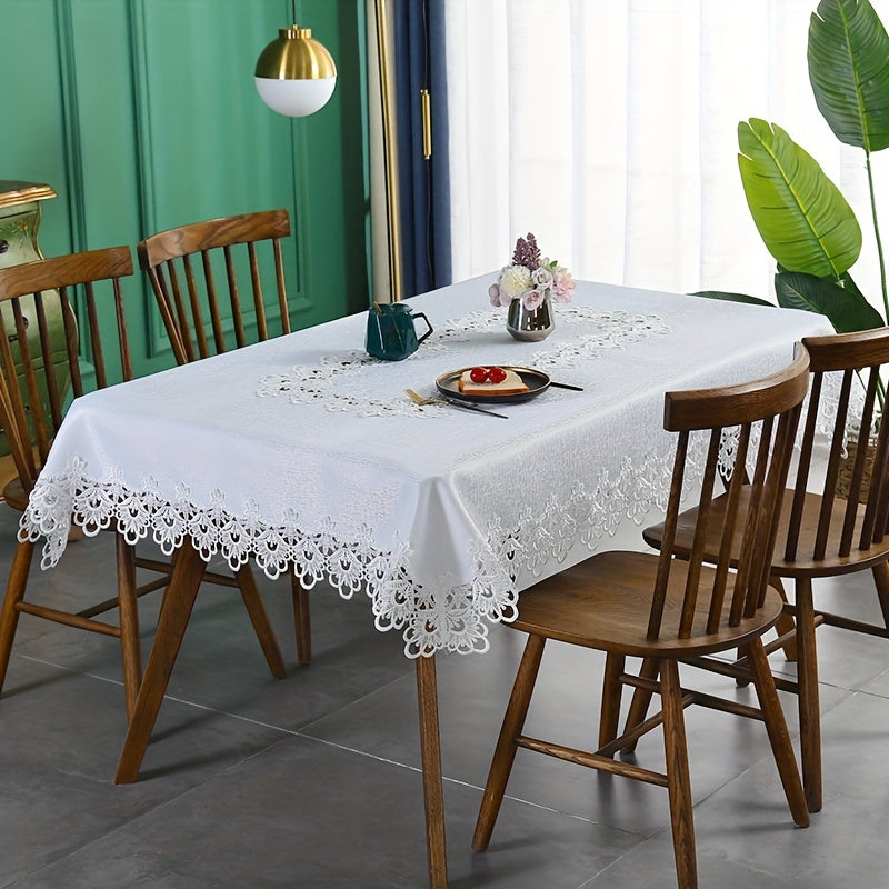 1pc Premium White Rectangular Lace Tablecloth - Durable & Vintage Style - Perfect for Weddings, Parties, & Holidays - A Delightful Gift for Thanksgiving, Halloween, Christmas - Elevate Home Decor Accessories