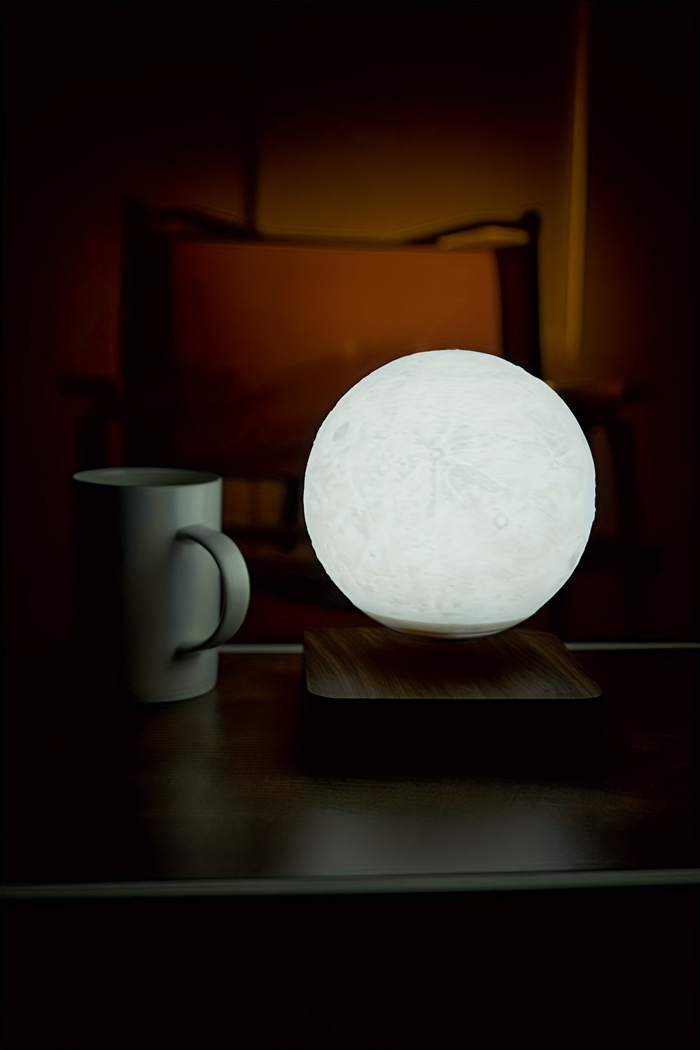Levitating Moon Lamp Magnetic Floating Night Light Unique Levitation Bedside Table Lamp Creative Desk 3D Printing LED Light With For Office Bedroom Home Decorations (3 Colors Modes)