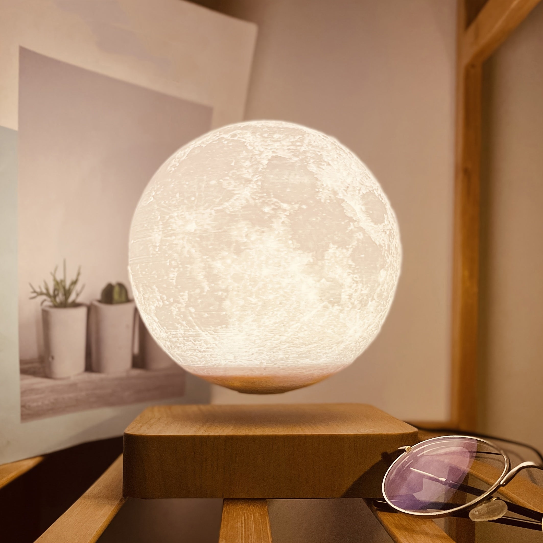 Levitating Moon Lamp Magnetic Floating Night Light Unique Levitation Bedside Table Lamp Creative Desk 3D Printing LED Light With For Office Bedroom Home Decorations (3 Colors Modes)