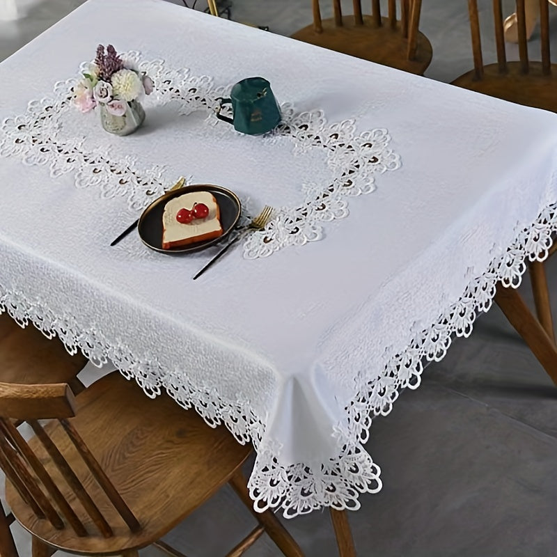 1pc Premium White Rectangular Lace Tablecloth - Durable & Vintage Style - Perfect for Weddings, Parties, & Holidays - A Delightful Gift for Thanksgiving, Halloween, Christmas - Elevate Home Decor Accessories