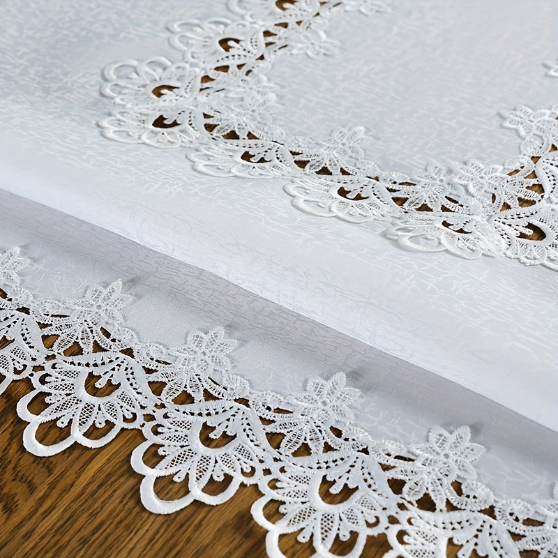 1pc Premium White Rectangular Lace Tablecloth - Durable & Vintage Style - Perfect for Weddings, Parties, & Holidays - A Delightful Gift for Thanksgiving, Halloween, Christmas - Elevate Home Decor Accessories